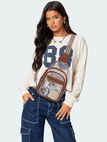 3 Pockets Clear Bag for Stadium Events Large Clear Sling Crossbody Backpack Fanny Pack Concert Purses for Women Men in Saudi Arabia