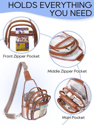 3 Pockets Clear Bag for Stadium Events Large Clear Sling Crossbody Backpack Fanny Pack Concert Purses for Women Men in Saudi Arabia