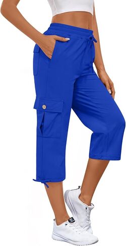 بنطال Bestbee Cargo Capris للتنزه سيرًا على الأقدام للنساء، خفيف الوزن وسريع الجفاف في الهواء الطلق، بنطال كاجوال رياضي للسفر مع 6 جيوب in Kuwait