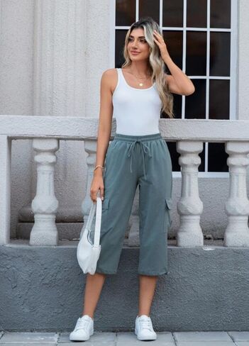 بنطال Bestbee Cargo Capris للتنزه سيرًا على الأقدام للنساء، خفيف الوزن وسريع الجفاف في الهواء الطلق، بنطال كاجوال رياضي للسفر مع 6 جيوب in Kuwait