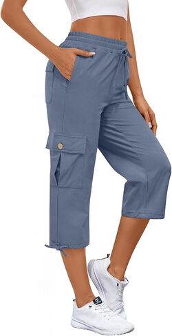 بنطال Bestbee Cargo Capris للتنزه سيرًا على الأقدام للنساء، خفيف الوزن وسريع الجفاف في الهواء الطلق، بنطال كاجوال رياضي للسفر مع 6 جيوب in Kuwait
