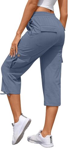بنطال Bestbee Cargo Capris للتنزه سيرًا على الأقدام للنساء، خفيف الوزن وسريع الجفاف في الهواء الطلق، بنطال كاجوال رياضي للسفر مع 6 جيوب in Kuwait