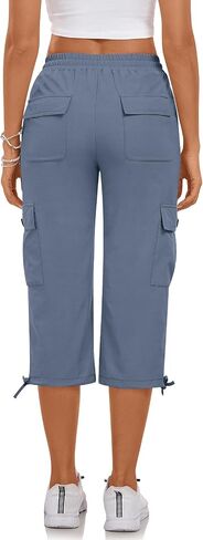 بنطال Bestbee Cargo Capris للتنزه سيرًا على الأقدام للنساء، خفيف الوزن وسريع الجفاف في الهواء الطلق، بنطال كاجوال رياضي للسفر مع 6 جيوب in Kuwait