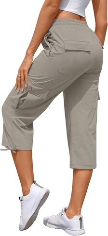 بنطال Bestbee Cargo Capris للتنزه سيرًا على الأقدام للنساء، خفيف الوزن وسريع الجفاف في الهواء الطلق، بنطال كاجوال رياضي للسفر مع 6 جيوب in Kuwait