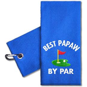 ERHACHAIJIA Best Papaw by Par Embroidered Golf Towel with Clip. Funny Golf Accessories Gifts for Men Father Papa Golf Lover, Birthday Retirement