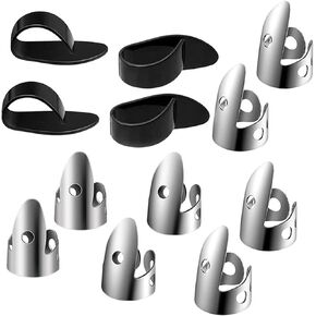 kingsea 12pcs Adjustable Finger Thumb Picks Set Includes 8pcs Silver Stainless Steel Finger Picks and 4pcs Plastic Thumb Picks for Guitar Banjo Harp Bass Plectrum (Black)