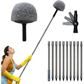 20 Ft+ High Reach Grey Cobweb Duster with 3-14 ft Extension Pole, Webster Cobweb Duster for High Ceilings Corners, Spider Web Brush for Outdoor & Indoor Web Cleaning Tool with Universal Joint