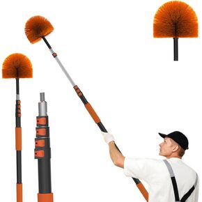 26FT Cobweb Duster with Extension Pole, Spider Web Brush with Telescoping Aluminum Pole, Professional Ceiling and Corner Dusters, 20FT Telescoping Pole for Outdoor Indoor Use