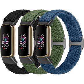 3 Pack Elastic Braided Bands Compatible with Fitbit Luxe Band Women Men, Adjustable Nylon Straps Stretchy Replacement Wristband for Fitbit Luxe/Luxe Special Edition Fitness Tracker