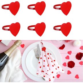 Heart Napkin Rings Set of 6 Red Love Heart Napkin Rings Valentine's Day Wedding, Birthday Party, Thanksgiving Day, Christmas Day, Dining Table Decoration (Heart Napkin Rings)