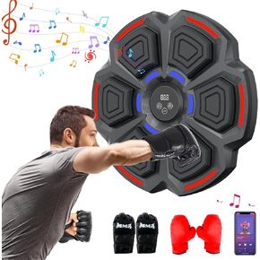 Music Boxing Machine with Boxing Gloves, Wall Mounted Smart Bluetooth Music Boxing Trainer, Electronic Boxing Target Workout Punching Equipment for Home Indoor and Gym, Black
