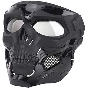 Tactical Protection Adjustable Skull Full Face Mask, Suitable for Paintball Shooting, CS War Games, Halloween Parties, RolePplaying, Movie Props, Etc., BK