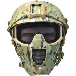 PJ Type Tactical Mask and Tactical Fast Helmet,Protective Full Face Clear Goggle Skull mask Dual Mode Wearing Design Adjustable Strap (cp+mask)