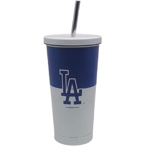 logobrands Los Angeles Dodgers Colorblock Insulated Stainless Steel Straw Travel Tumbler, 20oz