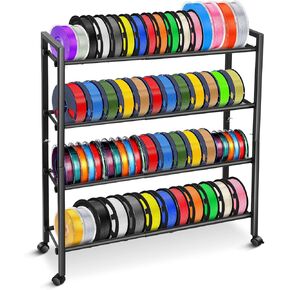 3D Printer Filament Storage Rack, Heavy Duty Storage Shelves for 40+ Printing Filaments, 4 Tier Rolling Filament Spool Holders Racks with Wheel for 3D Printing Studio, Office Workshop