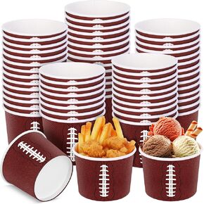 50 Pieces Football Snack Bowl 8oz Ice Cream Bowls for Snacks and Favors Football Ball Serving Bowl Disposable Paper Bowl for Football Tailgate Party Family Dinner and Sports Event