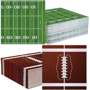 100 PCS Football Cocktail Napkins Football Dinner Paper Napkins 3-Ply Disposable Football Field Party Napkins for Game Day Sports Football Theme Birthday Party Supplies，5 x 5 Inch