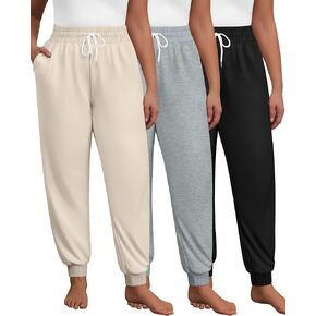 Neer 3 Pack Women's Plus Size Sweatpants Baggy Lounge Pants Athletic Drawstring Yoga Workout Pants with Pocket