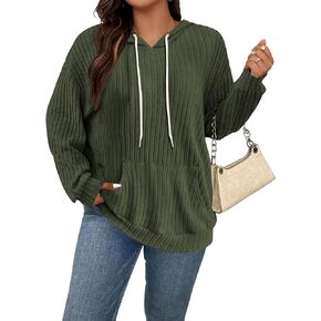 Womens Plus Size Drawstring Long Sleeve Lightweight Hoodies Pocket Front Casual Sweatshirt Tops