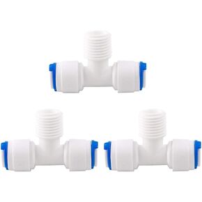 uxcell 1/4 Inch BSP Male to 1/4 Inch OD Tee-type Quick Connect Water Purifiers Tube Fitting Push in to Connectors Water Hose Joint for RO Reverse Osmosis System 3pcs