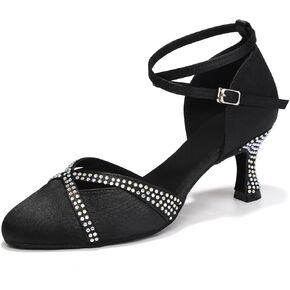 Women Latin Dance Shoes Closed Toe with Rhinestone Salsa Tango Ballroom Practice Dancing Shoes for Wedding Party