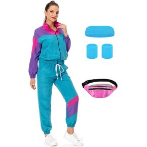 Women 80s Sportswear Set 1980s Costume Accessories Casual Sweatsuits Retro Vintage Purple Tracksuit