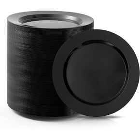 100PCS Black Plastic Dinner Plates 10inch, Premium Hard Disposable Plates for Party, Wedding
