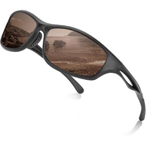 Sports Polarized Sunglasses for Men and Women, UV400 Protection Wrap-around Sports Sunglasses for Driving Fishing Cycling Brown Lens