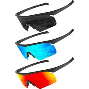 Polarized Sport-Sunglasses-Men Cycling Sunglasses: Running Sun Glasses UV Protection Golf Fishing 3packs