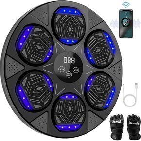 2024 Upgrade Music Boxing Machine with Boxing Gloves, Wall Mounted Smart Bluetooth Music Boxing Trainer with LED, Electronic Focus Agility Training Digital Boxing for Kids and Adults