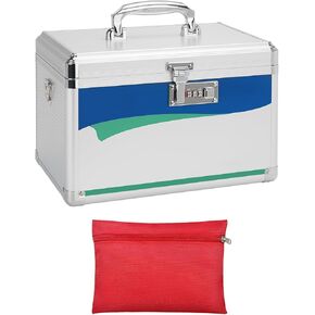 Medication Lock Box - Childproof Medicine Box with Combination Lock, Medical Storage Box with Tray, Travel First Aid Box Organizer Empty -11.2 x 7.6 x 7.6 Inch(Medium) - Black Red