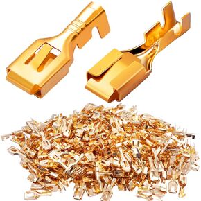 Twidec/200pcs 6.3 مم موصل Spade Female محطات تجعيد لصقها غير معزول موصل سلك غير معزول لمكبر صوت سيارة ترحيل الأسلاك الكهربائية n-005-6.3mm-fh
