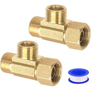 Lead-Free Brass Add-A-Tee Valve, 3/8" Compression Inlet x 3/8" Outlet x 3/8" Outlet Easy Connect Tee, Built-in Sealing Gasket with Faucet, Dishwasher,Toilet Tank etc
