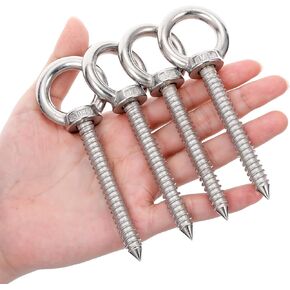 5 Inch Heavy Duty Eye Hooks M10 Self Tapping Eyelet Screw Load Capacity 700LBS Heavy Duty Screw in Eye Hooks for Hammock Stand, Swing Chair, Yoga, Heavy Indoor & Outdoor Uses (6Pack- M10)