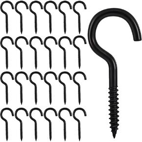 25 Pcs Screw Hooks, 1.5 Inch Ceiling Hook Black Metal Cup Hooks Heavy Duty Screw in Hooks Hanging Screw Wood Wall Plant Hooks Indoor Outdoor for Utensils Crafts Baskets Lights Wreaths