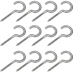 304 Stainless Steel Screw-in Hooks Outdoor Metal Eye Light Hooks in Heavy Duty Pack-12 (M5 2.4") for Ceiling,Hanging String Light
