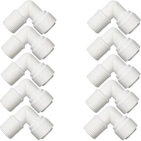 10 PCS Elbow Male Thread Adapter 1/4" Male x 1/4" OD Tube Quick Connect Fitting For RO Water System, Water Filter,Drinking Water, Water Purifier Tube Fitting