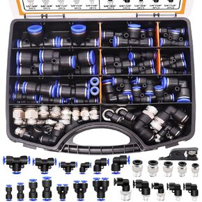 mankk 53 PCS Quick Connect Air Hose Fittings Kit 1/8" 1/4" 3/8" 1/2" Push to Connect Fittings Air Line Quick Connect Fittings Air Line Fittings Quick Release Pneumatic Kit M-150-53PCS