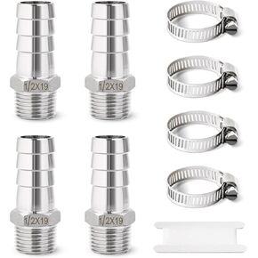 Stainless Steel Barbed Hose Fittings, Josaton 3/4" Hose Barb to 1/2" Male Npt, Air Hose Fittings, 1/2 Npt to 3/4 Barb Air Hose Repair Kit, Barbed Adapter, for Water Fuel, Home Brew, Industrial, 9PCS