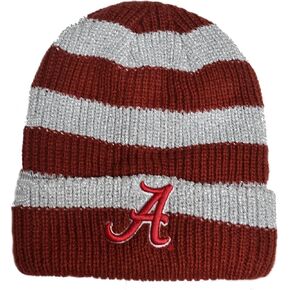 47 Alabama Crimson Tide Cuff Metallic Striped Beanie Hat - NCAA Cuffed Winter Knit Women's Cap