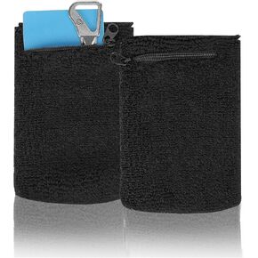 2 Pcs Sport Wrist Wallet for Men and Women, Cotton Wristband Wallet with Zipper, Wrist Bands Sweatbands for Working Out, Sports, Walking (Black, 8cm x 10cm)