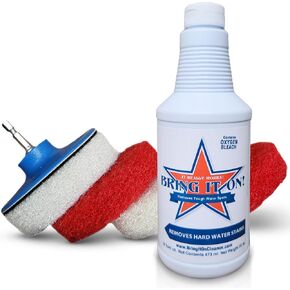 Bring It On Cleaner Hard Water Stain Remover, Shower Door Cleaner Plus Scrubbing Drill Pads