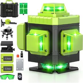 Laser Level Self Leveling - Elikliv 200ft Robust Indoors 4D Green Cross Line Laser Level 4x360 Horizontal Vertical Dual-beam Lasers for DIY or Professional Job Site Integrated Bracket Included