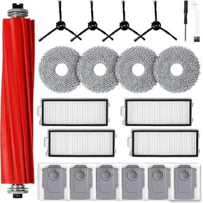 Accessories Kit for Roborock Qrevo S/Qrevo Pro Robot Vacuum Cleaner, 1 Main Brushes, 6 Dust Bags, 4 Side Brushes, 4 HEPA Filters, 4 Mop Cloths, Cleaning Tool, Attachments Replacement Parts 21pcs