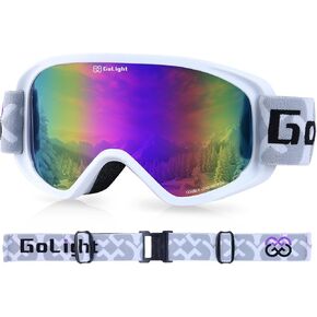 Ski Goggles, Snowboard Goggles for Women and Youth, 100% UV Protection, Anti-Fog, Cylindrical Lens, Winter Snow Goggles, White Frame, Violet Revo, YG-99