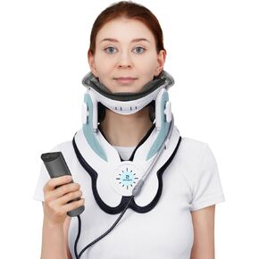 Cervical Neck Traction Device - Adjustable Cervical Traction Device with Electric Air Pump, 3 Power Traction Neck Stretcher with 8 Built-in Airbag Support for Neck Tension Relief, Blue