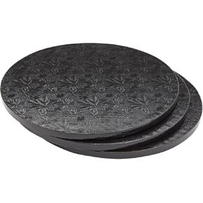 Juvale 3 Pack 12 Inch Round 0.5in Thick Foil Corrugated Black Cake Boards for Multi-Layer Wedding & Baking Desserts