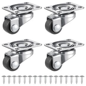 4Pcs 1/2 Inch Low Profile Casters Wheels, Mini Caster Rubber Wheels, Small Appliance Rolling Wheels for Furniture, Rolling Cabinets, Drawers, Small Appliances, Toy Cart Storage Box