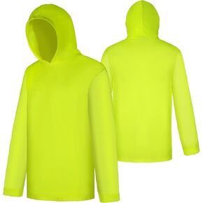 W&H Hi Vis Breathable Hoodie Sweatshirt for Sun Protection Quick Dry Mens Construction Shirts with Hood Yellow