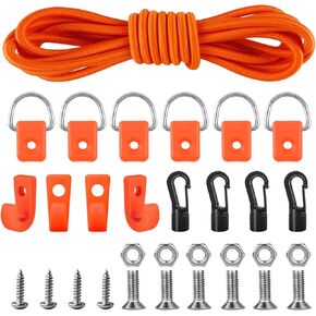 Kayak Deck Rigging Kit 1/4" 9.8' Bungee Cord with 6 D Rings& 4 J Hooks Tie Down Hooks& 4 Bungee Shock Cord Hooks,Tie Down Kayak Deck Line Repair Replacement Parts for Kayak Boat Canoe Accessory-Orange